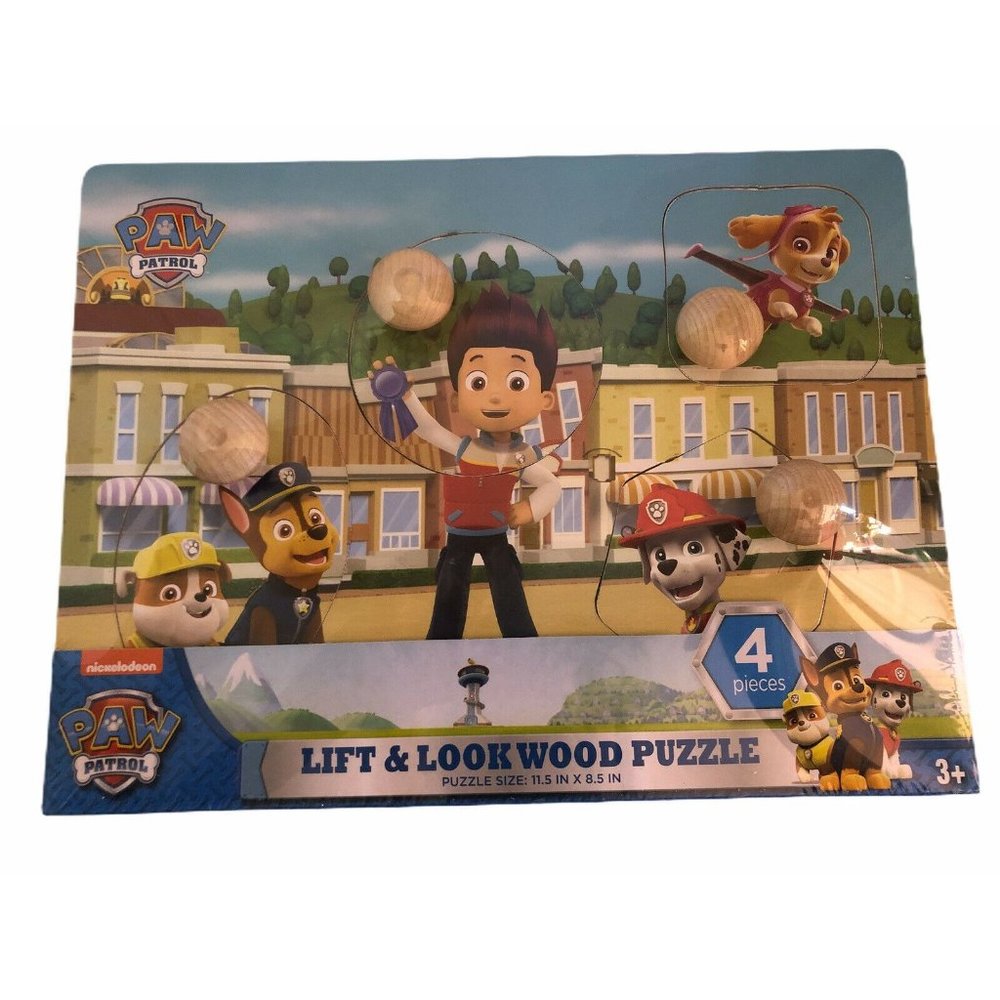 Paw Patrol Lift & Look Wood Puzzle Unisex Kids One Size Blue 4 Piece Peg Ryder - Picture 3 of 6